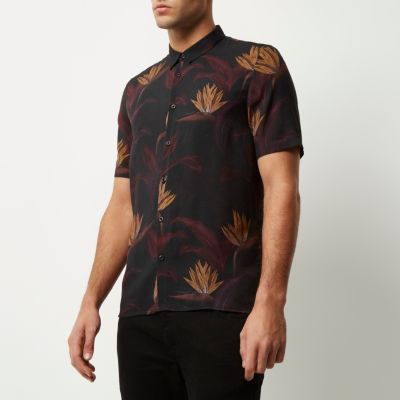 Black paradise floral print shirt